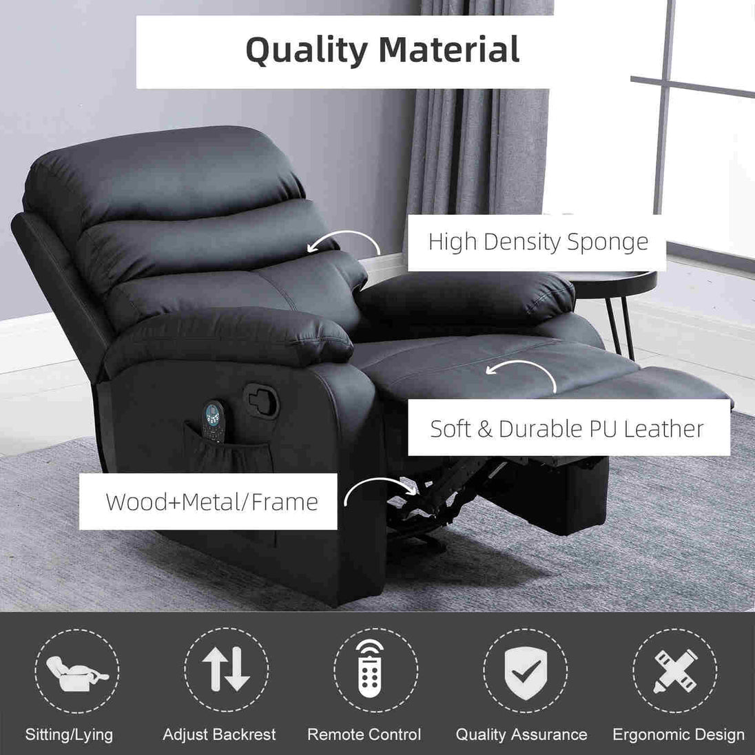 PU Leather Manual Heated Massage-Recliner-with-Thick-Padding-Density-View