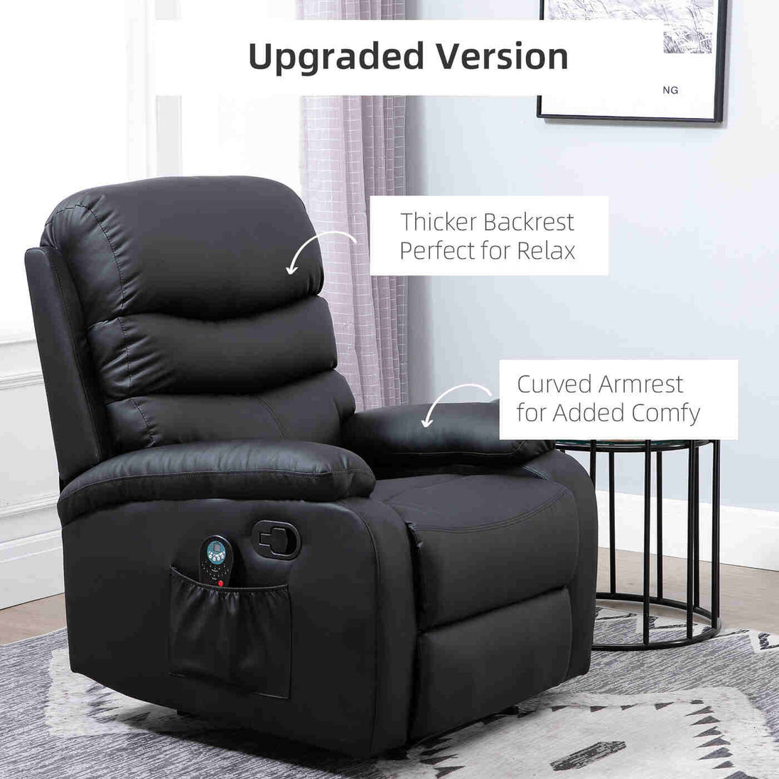 PU Leather Manual Heated Massage Recliner-with-Thick-Padding-Side-View